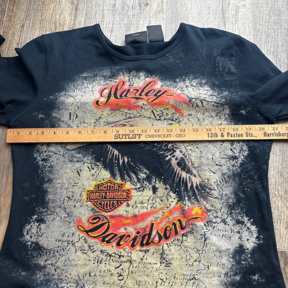 Harley Davidson Womens Long Sleeve Graphic T Shirt Eagle Map Print Black XL - Picture 6 of 7